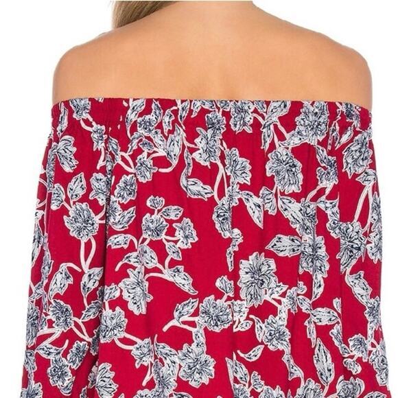 Revolve Splendid Off Shoulder Red/Blue Floral Top - XS - Picture 3 of 12